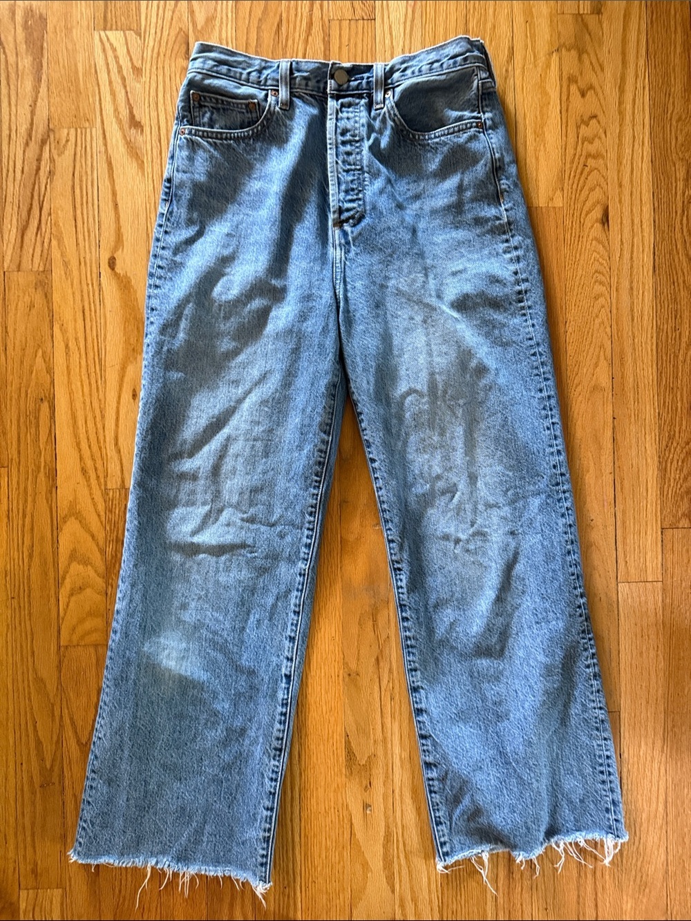 Denim Forum sz 28 Farrah High Rise Wide Leg Blue Jean 14”x12”x27” great cond